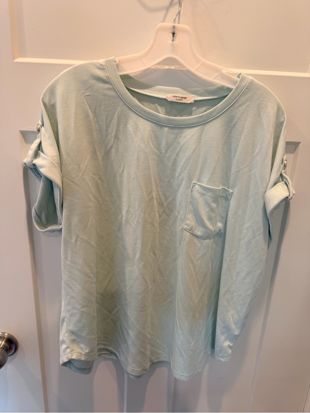 Cable & Gauge Studio Mint Modal Blend Pocket Tee Roll Tab Sleeve Top large